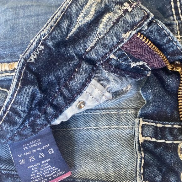 Dublin Style Jean Shorts Frayed Embellished Detailed Jr 3/4 Mid Blue Mid Rise - Picture 7 of 14